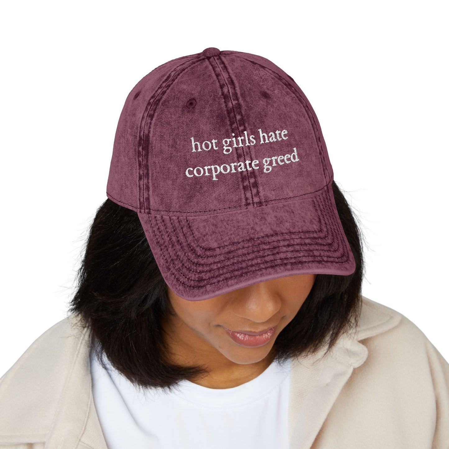Hot Girls Hate Corporate Greed Vintage Style Hat